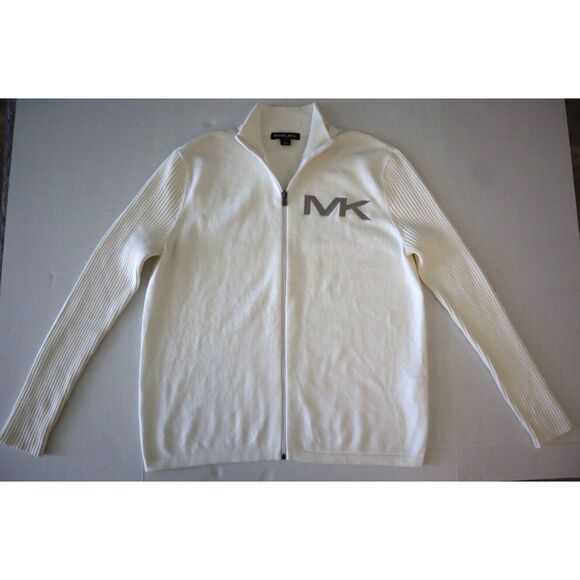 Michael Kors Men's Sz L White/Ivory Chunky Mock Neck Full Zip Sweater - Picture 1 of 7